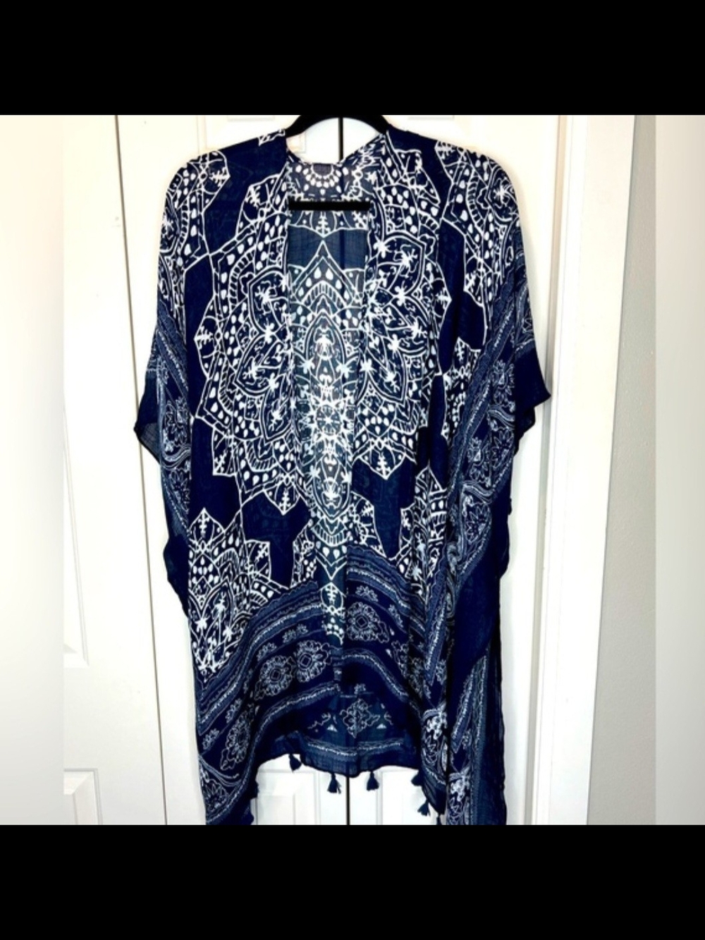 lovestitch Navy and White Boho Swim Coverup Kimono